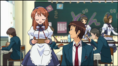 What differs here is that Ed didn't like it. Rather voiciferously, as you'll see below. As for me, it was... Well, it was alright. There are a few funny moments (anything involving the computer chief or Tsuruya, the baseball episode) and the dub was actually pretty good (Kyon's voice in particular) but it was mostly a ball of fluff. If you know what I mean. It thinks it's smarter than it really is, you know? Also, all that moé shit got on my fucking nerves. I'm much more at home with something like Gologo 13 or Lupin the III. Or Afro Samurai. Or DOMINION FUCKIN' TANK POLICE. Or Tom and Jerry. But, you know, always best to try something out, am I right?