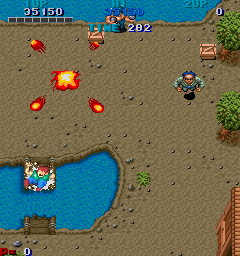 An amusing glitch: after the bridge collapses, walk up it and into the water. The way the drowning animation works, you'll fall into the water on the bridge graphics. Hohoho.