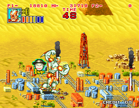 You may notice that this picture is a little blurrier than the others on this page. This is for two reasons. One, I've only got this to work ONCE, and the one time I got it to work, MAME's snapshot settings weren't correct. I swore I would never play King of the Monsters 2 again, so I cannot go back. Two, I think it adds to the mystique. This is an item so rare and valuable that it distorts reality around it. Ohohoho~