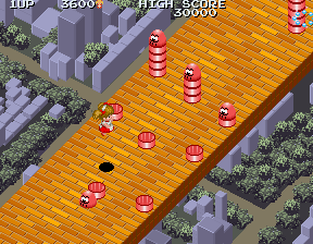 Alice appears to be interrupting a serious game of air hockey.