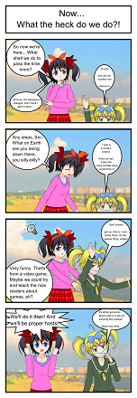 'So, this is my friend Sniper Honey! You might not have met her yet. She's very secretive and a bit shy, but she was really up for this whole thing. It was kinda her idea, really, but she got really frustrated with ComiPo so while she did a lot of the writing, I did the leg-work, so to speak. It was fun though! The mask and glasses were her idea completely, though.'