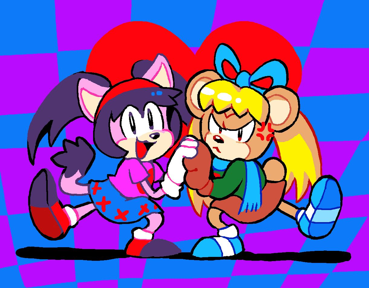 'Hi there, it's Sarah S. Sowertty here! Me an' Sniper look like we'd fit right in with that Sonic crowd, huh? Thank you so much, morkitten, for an incredible piece of funart!'