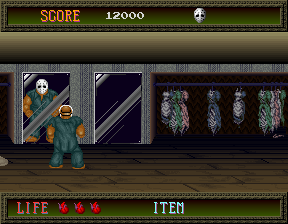 'Hmm... I wonder if this Terror Mask would compliment my meido cosplay outfit.' Rick thought to himself. He's a weird dude.