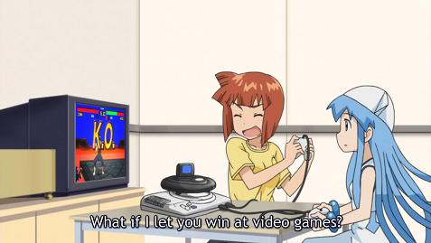This is the most confusing screenshot on this page- a 32X but no Mega-CD? C'mon, Squid Girl, aren't you down with Road Avenger?