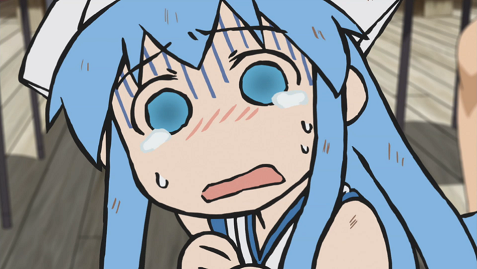 I decided, in the interests of science, to make my editor watch a few episodes of this show with me. This is what he looked like when it was over. What a wimp! It's not like I forced him to watch something like, I dunno, The Melancholy of Haruhi Su- oh, wait, I did. HA.