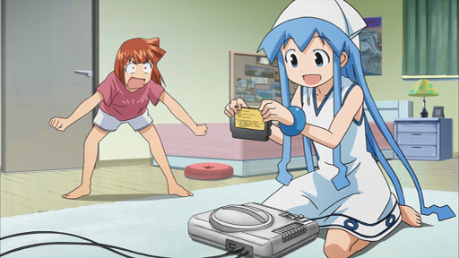 Squid Girl, jamming that cartridge in, yesterday.